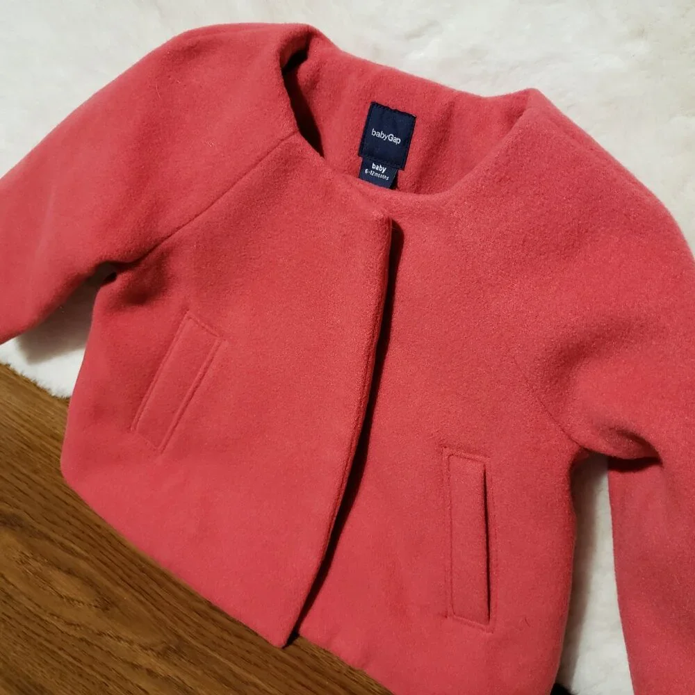 NEW Baby Gap Swing Coat Jacket 6 to 12 Months‎ Pink Snap Front Pockets Girls